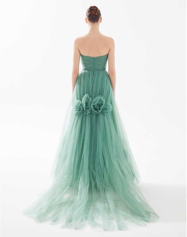 Tarik Ediz - Langes Kleid mit Rücken mit farbigen Steinen bedeckt Tarik Ediz - Langes Kleid mit Rücken mit farbigen Steinen bedeckt